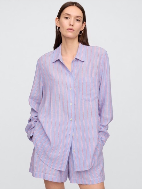 GAP Factory Tops - Gap Linen blend Relaxed Lavender Stripe Shirt & Shorts (set)